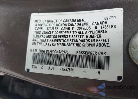 2012 Honda Civic Ex-L z USA, uszkodzony, nr VIN 2HGFB2F90CH526975